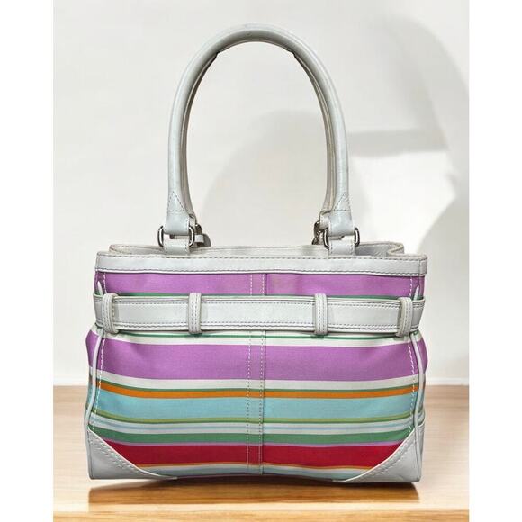 Y2K Coach F10704 Hamptons Stripe Satchel Bag & Large Wristlet - Picture 3 of 16